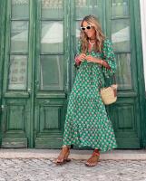 Vestido largo con estampado Floral para mujer, traje bohemio de manga abombada con estampado geométrico - details 2