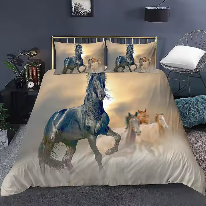 Conjunto de Funda de Edredón de Caballo Galopante en 3D Ropa de Cama Suave de Poliéster con Funda de Almohada - 1