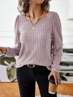 Suéter de Manga Larga para Mujer Jersey Informal a Rayas Verticales, Holgado, Color Sólido, Cuello Redondo, Moda de Otoño 2025 - details 15