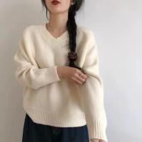Otoño/Invierno nuevo suéter de cachemira de las mujeres con cuello en V Jersey de punto de lana pura Tops gruesos Casual suelta moda coreana - details 1