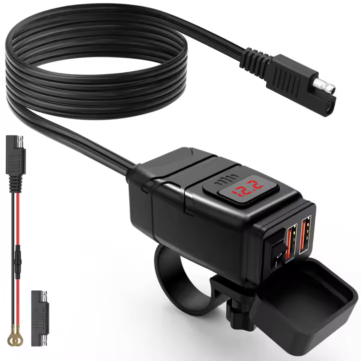 Cargador USB para Motocicleta Anchtek QC3.0 con Adaptador de Enchufe Impermeable 12V y Voltímetro Accesorios para Moto - 1