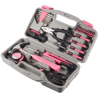 Llave de trinquete multifuncional 39 en 1 para reparación del hogar con caja de herramientas rosa para carpintería y electricidad - details 1