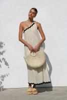 Novedad informal lisa para mujer para el verano de 2025, vestido largo francés, hombros inclinados y encaje, estilo festivo, temperamento - details 1