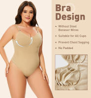 Women V Neck Over Bust Slimming Full Body Shapewear Compression Bodysuit Thong Leotard Tops Low Back Sculpting Underwear Shaper - details 1