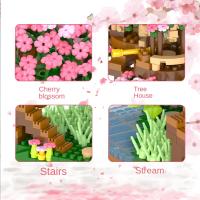 Bloques de construcción para niños, casa del árbol, juguete de ladrillos, tren, flor de cerezo, color rosa, modelo - details 2
