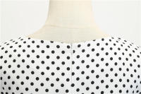 Women summer vintage 1950s 60s big swing party polka dot dress - details 41