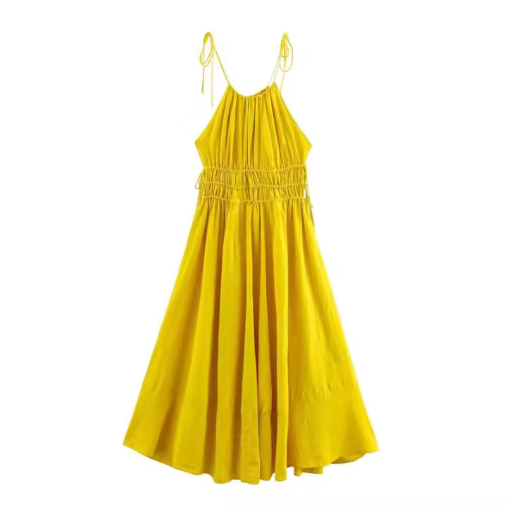 BUNO-diseño de estilo de vacaciones, vestido tipo chaleco atado con cuello, novedad de verano 2025, falda larga acampanada con cintura ajustada y adelgazante - 1