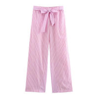 Nueva Moda Primavera OUWU Conjunto de Camisa de Manga Larga y Pantalones de Popelina a Rayas para Mujer con Cinturón - details 6