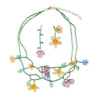 Collar de flores de resina hecho a mano, diseño minoritario de estilo coreano, pendiente colgante con cuentas, pendientes asimétricos con borlas de aleación, regalo de cumpleaños - details 0