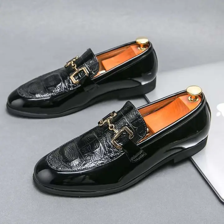 Zapatos de vestir negros para hombre, conducción plana cómoda, oficina de negocios, hebilla de metal, zapatos casuales de cuero con patrón de cocodrilo - 1