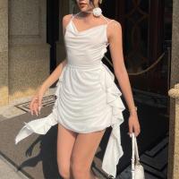 BUNO-Mini Vestido elegante con volantes y espalda descubierta para mujer, moda Y2K, sin mangas, con cuello Halter, vestidos sexys de corte bajo ajustado 2025 - details 1