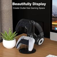 Soporte de exhibición acrílico de 2 capas para mando de juegos, transparente, con soporte para auriculares, colgador, controlador de juego inalámbrico, ahorro de espacio - details 4