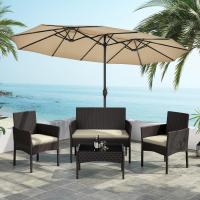 4 Piezas, 1 Sofá 2 Sillones con Cojines y 1 Mesa con Vidrio para Patio/Terraza/Balcón (Marrón/Beige) - details 3