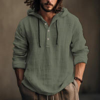 Sudadera con capucha de manga larga para hombres Top de verano ligero con botones y cordón, casual para la playaTCamisa - details 1