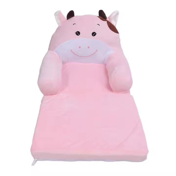 Sofá plegable de dibujos animados para niños y niñas, cama suave y cómoda de 2 capas, color rosa, vaca - 1