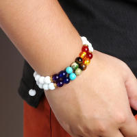2 uds piedra Natural 7 Chakra curación con cuentas pulseras trenzadas ajustables hombres 8mm pulsera elástica de Lava mujeres Reiki joyería de Buda - details 12