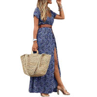 Vestido de playa con cinturón y diseño dividido para mujer, vestido de flores multicolor para vacaciones, fiesta nocturna - details 5