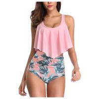 Conjuntos de dos piezas sexys para mujer, trajes de baño con volantes, ropa de playa estampada, conjunto de Bikini de cintura alta, trajes de baño Tankini con realce - details 13