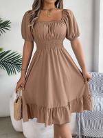 Elegante Vestido de Verano 2024 para Mujeres Cuello Cuadrado Corto Mangas Cortas con Volante - details 5