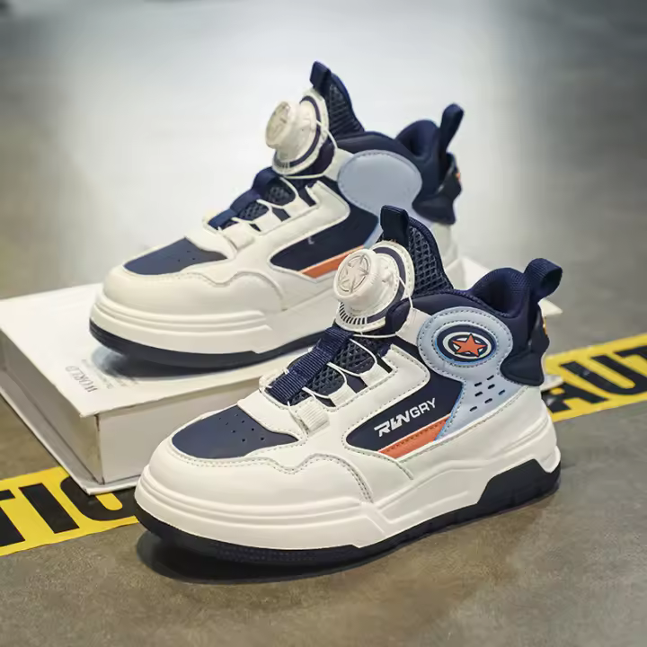 Nuevos zapatos de plataforma alta con botón giratorio para niños de moda, superficie de cuero para niños de hip-hop - 1