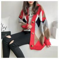 Cárdigans elegantes a cuadros para mujer, suéteres de gran tamaño con botones y manga abombada, Tops para invierno y primavera 2024 - details 1
