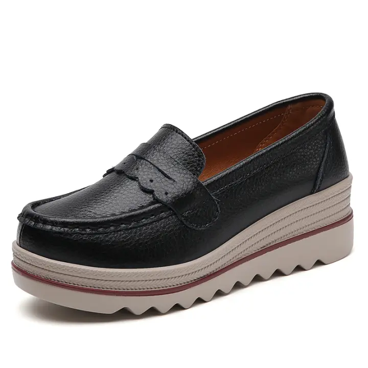 Mocasines sin cordones para mujer Mocasines de cuero cómodos Zapatos para caminar con plataforma baja y ancha - 1