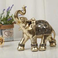 Estatua de resina dorada Feng Shui, escultura elegante de trompa de elefante, estatuilla de riqueza de la suerte, adornos artesanales para decoración del hogar - details 2