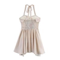 ZOCI- Vestido midi sin espalda con botones cortos a cuadros y cuello halter para mujer, vestidos elegantes con espalda elástica para mujer - details 1