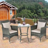 Conjunto Muebles de Jardín Ratán de 3 Piezas, 2 Sillas con Cojines y 1 Mesa de Vidrio Templado, Mesa y Sillas Terraza Terraza Patio Balcón (Beige) - details 3