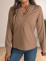 Blusa elegante de oficina de negocios para mujer, camisas elegantes de manga larga con cuello en V en capas, Tops de trabajo 2024 - details 3