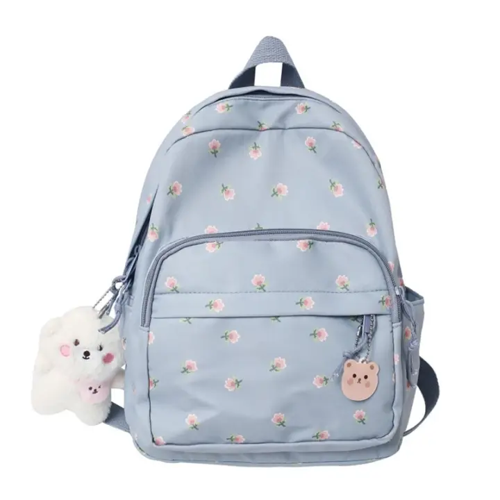 28gd pequeñas mujeres de nylon mochilas casual ligero mochila antirrobo bookbag con lindo oso de peluche encanto para niñas - 1