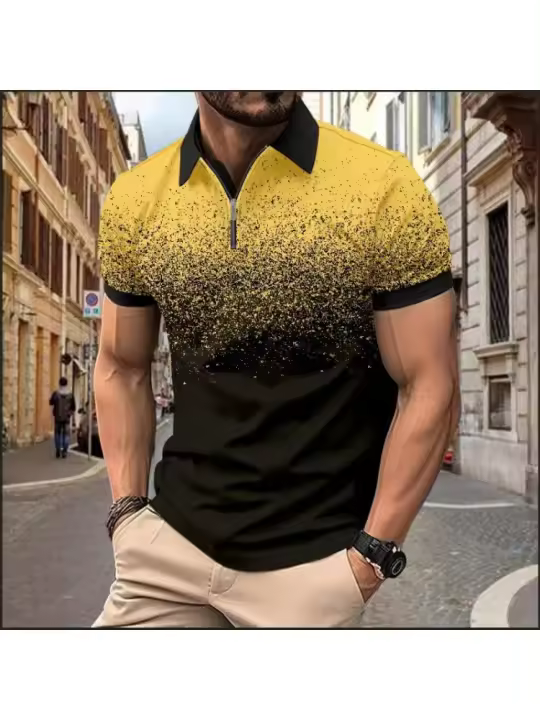 POLO de hombre, gran venta de polos de hombre con estampado de cremallera, rayas de tela plana, camisa POLO. - 1