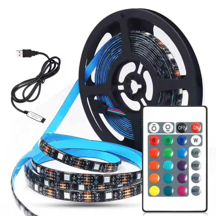 Tira de luces LED con USB, cinta de diodo de retroiluminación de TV, 5V, RGB 5050, cambio de Color con Control remoto de 24 teclas para decoración de habitación - 1