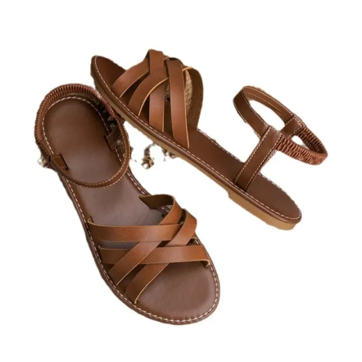 Sandalias planas para mujer, sandalias de verano 2025, sandalias con tira romana en la parte inferior con suelas de goma antideslizantes, sandalia diaria para mujer - 1