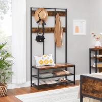 Perchero Grande Industrial Mueble de Entrada con 12 Ganchos y Banco para Zapatos - details 1