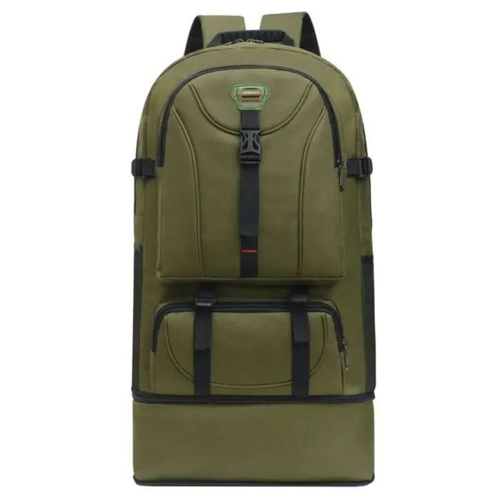 Bolsa de equipaje de viaje de 75L, mochila de escalada de gran capacidad, de nailon, impermeable, color verde y negro - 1