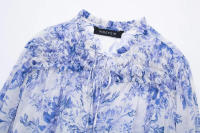TRAFZA-Blusa informal con estampado Floral para mujer, camisa de manga larga con volantes y botonadura única, decoración con cordones, Primavera - details 3