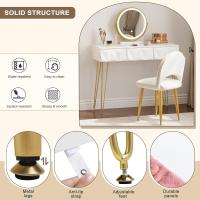 Tocador de Maquillaje con Espejo y Luz LED Iluminación Ajustable Conjunto de Mesa Tocador con Silla Terciopelo Blanco + Dorado - details 22