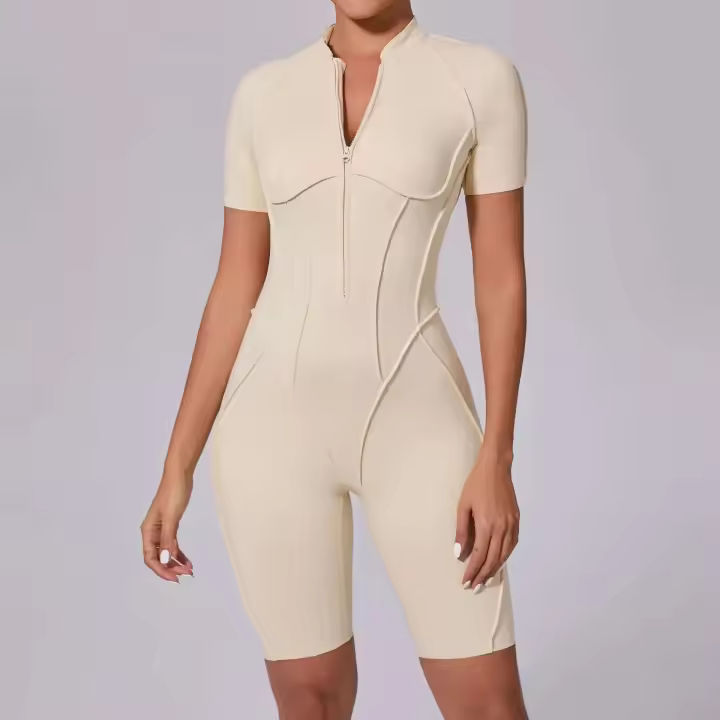 Monos Deportivos de Yoga Fiess Mangas Cortas, Espalda Abierta, Talla Única para Mujeres - 1