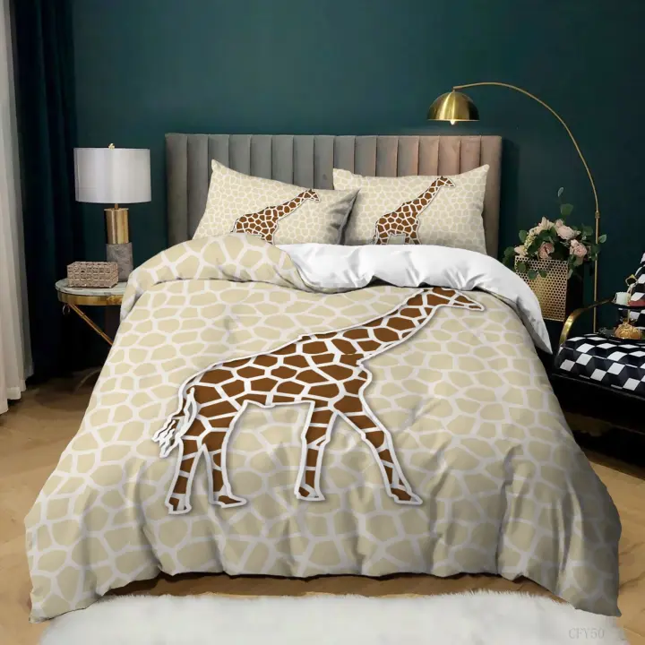 Juego de Cubierta de Edredón de Giraffe Safari Tropical 3PCS Poliéster Tamaño Rey/Reina - 1