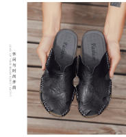 Zapatos de playa de cuero de verano de gran tamaño 2022, sandalias de piel de vaca para exteriores de una palabra, sandalias para hombre - details 10