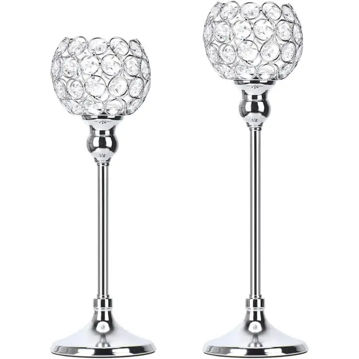 Candelabros de cristal vintage, juego de 2 velas de pilar, decoración de mesa, boda, Navidad - 1