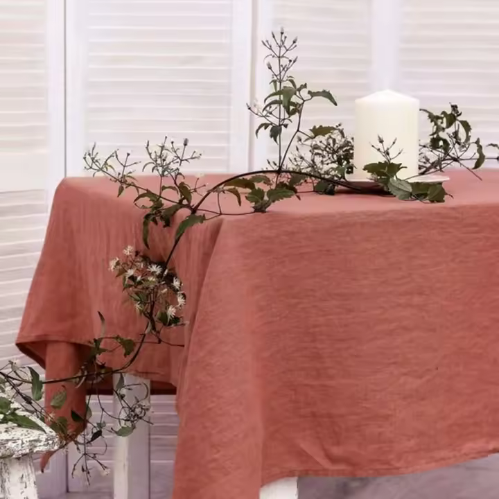 Mantel de tela natural de color sólido de lino puro 100%, utilizado para cocina, restaurante, fiesta, vacaciones, decoración de mesa - 1