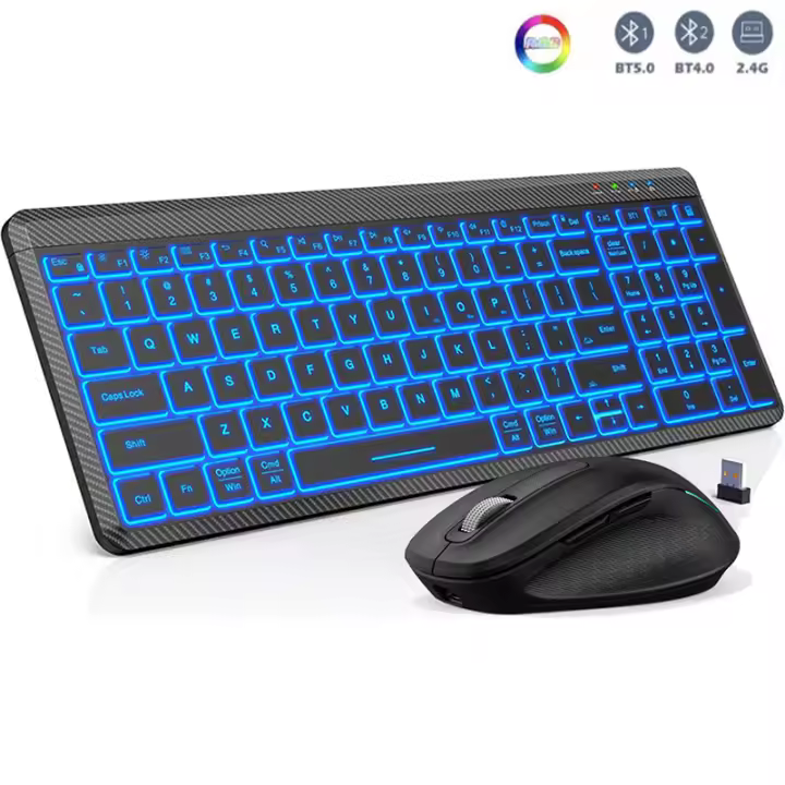Combinación de teclado y ratón recargable de retroiluminación RGB ergonómica Bluetooth de doble modo silencioso juego de teclado y ratón inalámbrico, adecuado para escritorios / computadoras portátiles - 1