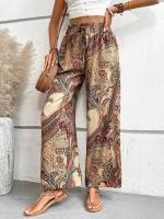 Pantalones largos sueltos informales con cintura elástica de estilo étnico con estampado digital para mujer - details 5