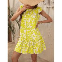Vestido de verano para mujer con cuello redondo, manga con volantes y estampado de volantes - details 6