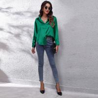 Blusa de satén con botones para mujer, camisa informal holgada de manga larga para oficina y trabajo, 17 colores - details 13