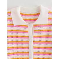 Top elegante de media manga con solapa para mujer, conjunto corto de cintura alta, camisa con estampado de rayas, pantalones cortos, traje a rayas a la moda para mujer - details 7