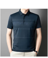 Polo corto a rayas de hielo para hombre, holgado y casual, o camiseta de media manga con cuello de solapa - details 3
