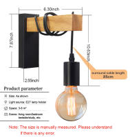Lámpara De Pared Retro De Madera Vintage E27 Iluminación Interior Para Hogar Decoración De Dormitorio Y Comedor Luz De Noche Para Pared - details 1